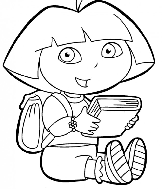 Coloriage Dora Tient Un Livre Pour Lire Dessin Gratuit A Imprimer