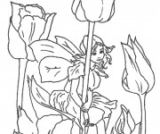 Coloriage Elfe Aira autour des Fleurs