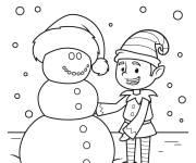 Coloriage Elfe avec le bonhomme de neige