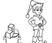 Coloriage Elfe avec le seau des cadeaux