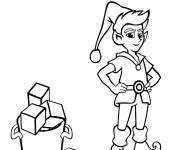Coloriage Elfe avec le seau des cadeaux