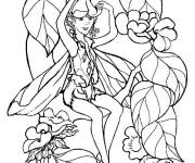 Coloriage Elfe entour&eacute;e par des fleurs