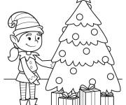 Coloriage Elfe et le sapin de Noel
