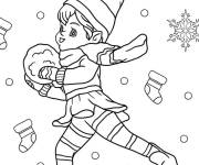 Coloriage Elfe joue avec une boule de neige