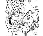 Coloriage Elfe reçoit un cadeau de père Noel