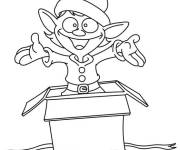 Coloriage Elfe sortant d'un cadeau