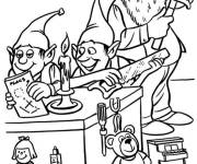 Coloriage Elfes préparent les cadeaux de Noel
