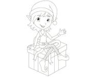 Coloriage Lutin de Noel assis un cadeau