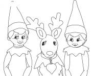 Coloriage Lutins de Noel avec la renne