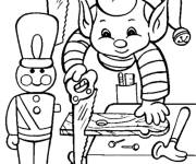 Coloriage Petit lutin de Noel pr&eacute;pare les jouets pour le Noel