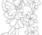 Coloriage Petite Elfe avec des fleurs