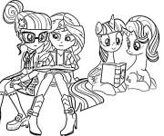 Coloriage Sunset Shimmer et Twilight Sparkle avec leurs Poneys