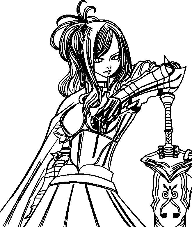 Coloriage et dessins gratuits Fairy Tail Erza avec son épée  à imprimer