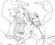 Coloriage Natsu et lucy paix et amour