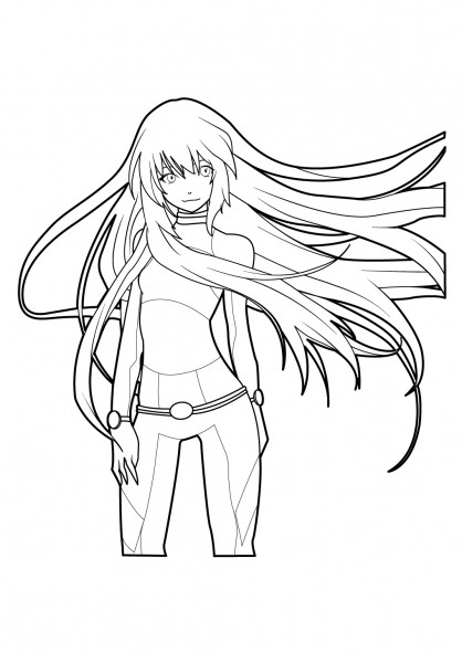Coloriage Fille Manga à Longs Cheveux dessin gratuit à imprimer