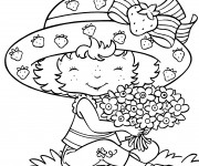 Coloriage Fraisinette tient un bouquet de fleurs