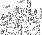 Coloriage Chris et Martin avec les animaux de la jungle de Fr&egrave;res Kratt