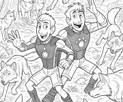 Coloriage Chris et Martin kratt parmi les loups