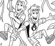 Coloriage Chris et Martin Kratt se balancent sur une liane