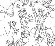 Coloriage Fr&egrave;res Kratt avec des oiseaux et des renards