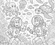 Coloriage Fr&egrave;res Kratt dans le fond marin