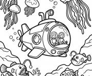 Coloriage Fr&egrave;res Kratt dans leur sous-marin dans l'oc&eacute;an