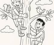 Coloriage Fr&egrave;res Kratt escaladent un grand arbre