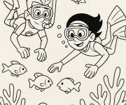 Coloriage Fr&egrave;res Kratt explorent la vie marine