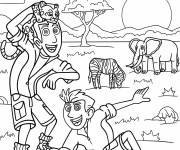 Coloriage Fr&egrave;res Kratt jouent avec les animaux
