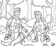 Coloriage Fr&egrave;res Kratt s'amusant avec les beaux animaux