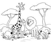 Coloriage Giraffen Tigre dans la savane de Fr&egrave;res Kratt