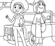 Coloriage Koki et Jimmy Z devant le jeep
