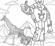 Coloriage Martin Kratt avec une girafe dans la jungle