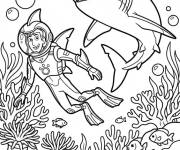 Coloriage Martin Kratt en nageant avec le requin