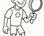 Coloriage Martin tenant une loupe