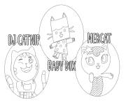 Coloriage DJ Cataire, BabyBoxCat et Mercat de Gabby chat