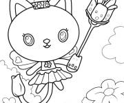 Coloriage F&eacute;e Kitty avec baguette de fleurs