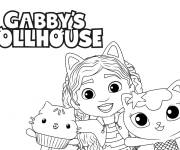 Coloriage Gabby avec Mercat et chat gâteau
