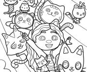 Coloriage Gabby avec ses amis  glissent vers l'arc-en-ciel