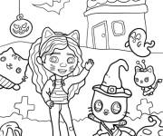 Coloriage Gabby avec ses amis pendant le Halloween