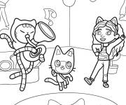 Coloriage Gabby en dansant avec Pandy et DJ Catnip