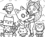 Coloriage Gabby et ses chats s'amuse pendant la neige