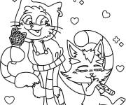 Coloriage Les chats DJ Catnip et Catrat en chantant