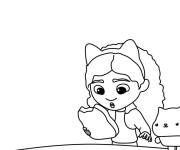 Coloriage Sc&egrave;ne de Gabby avec son chat