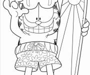 Coloriage Garfield avec une planche de surf