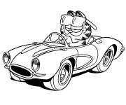 Coloriage Garfield dans sa voiture