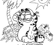 Coloriage et dessins gratuit Garfield en plage à imprimer