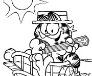 Coloriage Garfield entrain de chanter