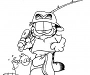 Coloriage Garfield entrain de pêcher