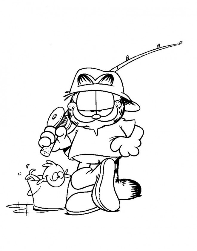 Coloriage et dessins gratuits Garfield entrain de pêcher à imprimer